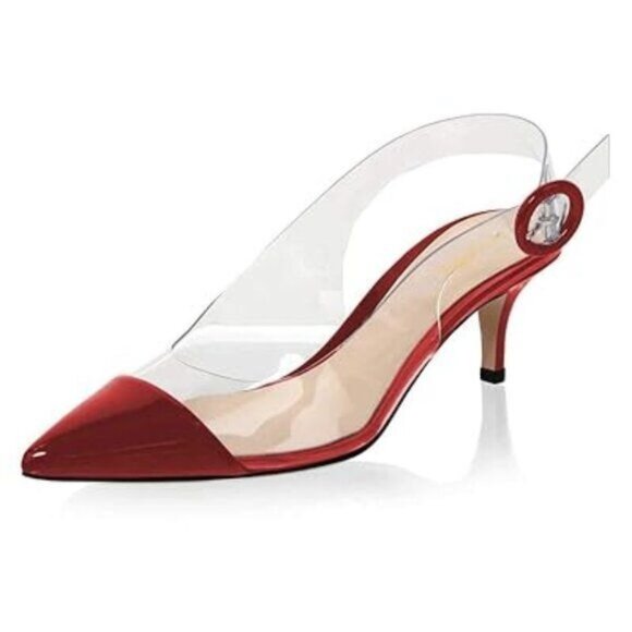 XYD Women Transparent Slingback Mid Kitten Heels Pumps Pointed Toe PVC Dress - Picture 1 of 8